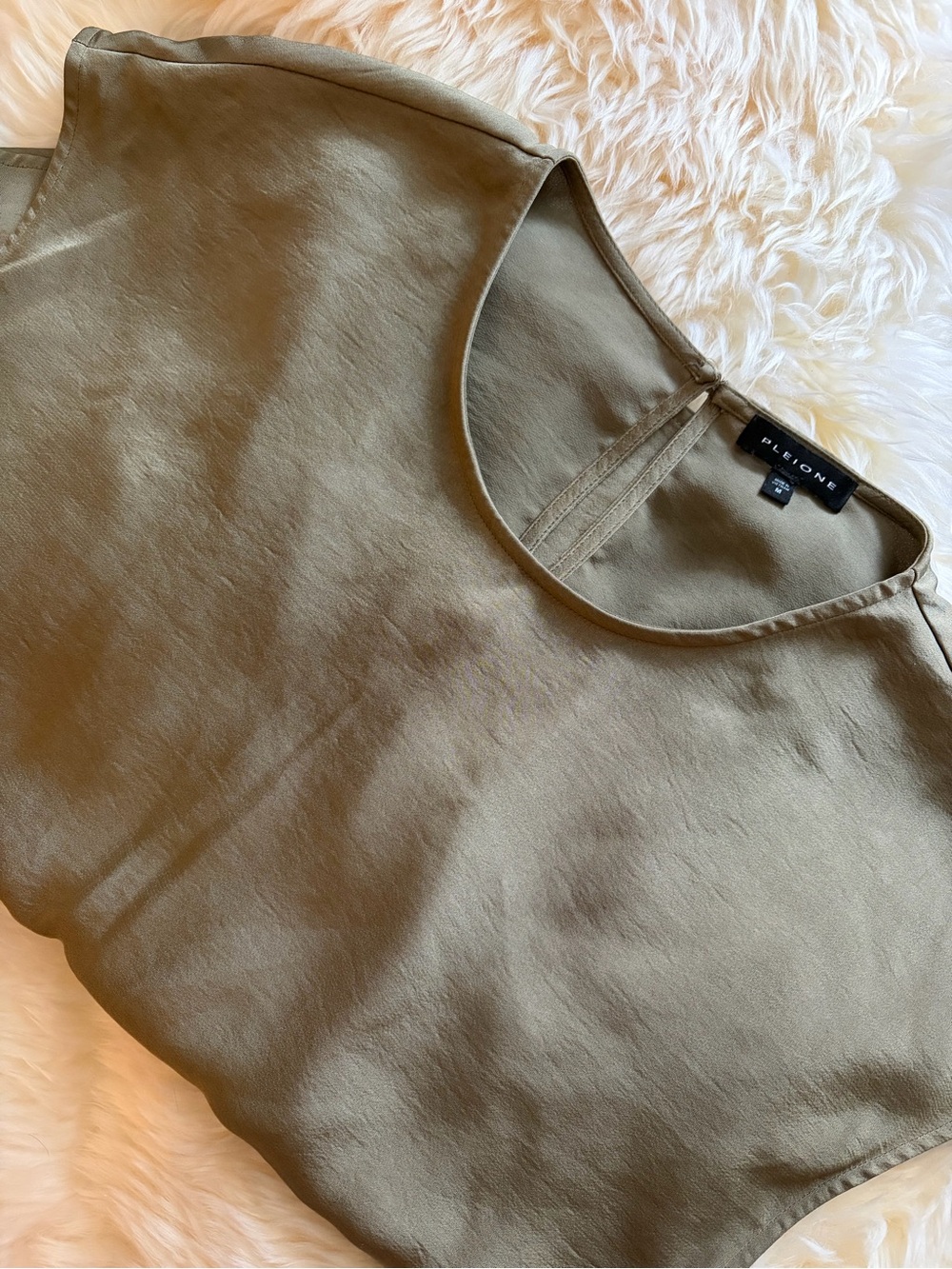 Pleione Olive Green Cap Sleeve Draped Asymmetric Waist Top